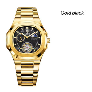 Sovereign Precision - Men's Dual-Tourbillon Mechanical Watch with 24-Hour Display, Luminous Dial & Waterproof Stainless Steel Build