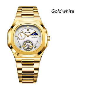 Sovereign Precision - Men's Dual-Tourbillon Mechanical Watch with 24-Hour Display, Luminous Dial & Waterproof Stainless Steel Build