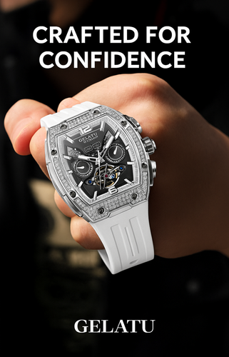 Gelatu 2025 Signature Series – Men's Large Dial Mechanical Watch with Luminous Accents & Diamond Detailing