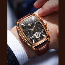 Olys Swiss-Certified Rectangular Skeleton Watch – Men's Automatic Timepiece, Genuine Brand