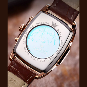 Olys Swiss-Certified Rectangular Skeleton Watch – Men's Automatic Timepiece, Genuine Brand