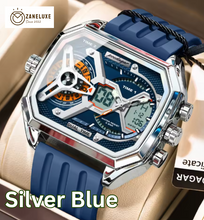 LumiLED - Rectangular Men’s Quartz Watch – Silicone Strap, LED Calendar & Week Display with Luminous Backlight