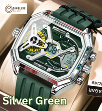 LumiLED - Rectangular Men’s Quartz Watch – Silicone Strap, LED Calendar & Week Display with Luminous Backlight