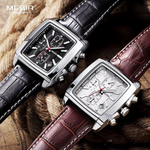 Megir Rectangle Dial Leather Strap Watch for Men