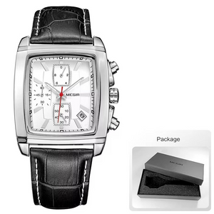Megir Rectangle Dial Leather Strap Watch for Men