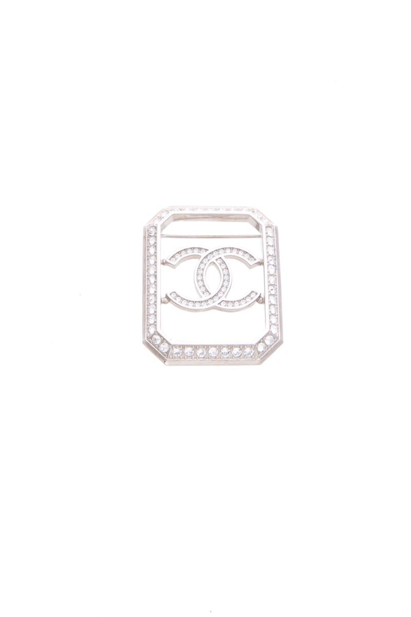 Crystal Framed CC Brooch